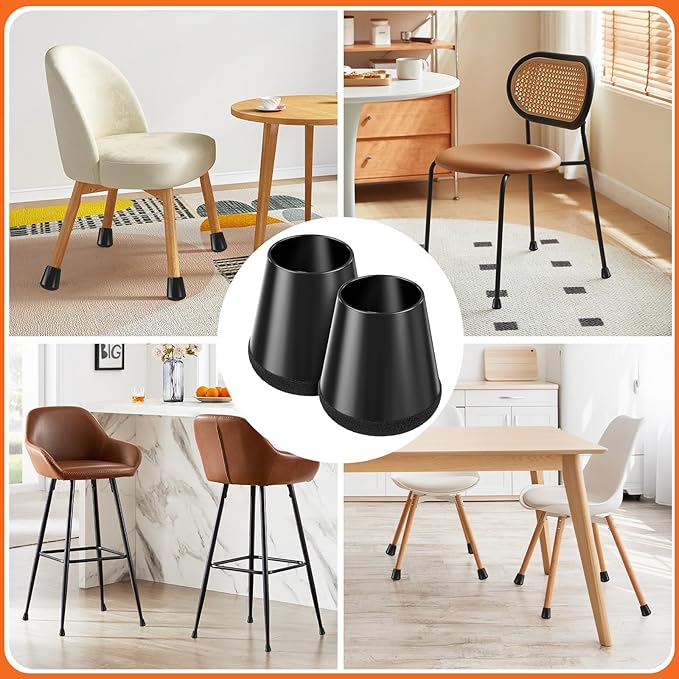 Chair Leg Floor Protectors Small 24Pcs,Silicone Chair Leg Protectors for Hardwood Floors/Tiles,360°Wrapped Felt Bottom to Prevent Scratch and Reduce Noise, Round Black