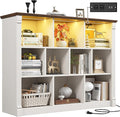 EnHomee 10 Cube Storage Organizer with LED Light and Charging Station Wood Cube Shelf White Bookshelf for Bedroom Living Room,Office,White