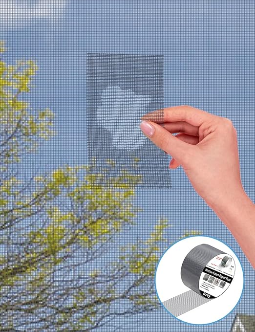 wohohoho Window Screen Repair Tape, 4 in X 40 FT (480IN) Grey Screen Patch Repair Kit, 3-Layer Strong Adhesive Invisible Screen Tape Mesh Repair for Windows, Doors Garage Mosquito Net Magnetic Screen