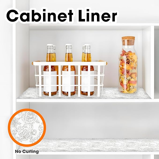 Drawer and Shelf Liner for Kitchen Cabinets Non-Adhesive, Non-Slip Cabinet Liner Shelf Paper Strong Grip Waterproof Easy to Clean for Kitchen Shelves Cupboard, Flower,23.6IN X 30FT