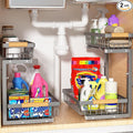 Under Sink Organizer Storage 2 Pack, 2 Tier Slide Out Height Adjustable Pull Out Cabinet Organizer Drawer for Kitchen Bathroom Large Under Sink Shelf Rack Caddy for Pantry, Grey