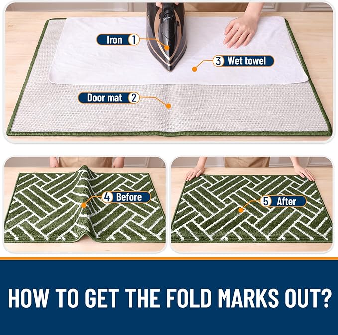 OLANLY Indoor Door Mat, 48x32 Inch, Dirt Resistant and Absorbent, Non-Slip Rubber Backing Floor Mats, Easy Clean Low-Profile Doormat for Entryway, Front Door, and Inside Entrance, Green