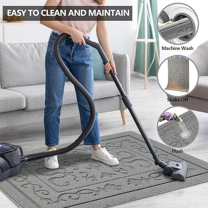 FONEYI Indoor Door Mat 36" x 59", Dirt Trapper Door Mats Non-Slip Entryway Rugs Washable, Absorbent Resist Dirt Welcome Mat, Low Profile Inside Floor Mats for Front Back Door and Entryway, Light Grey
