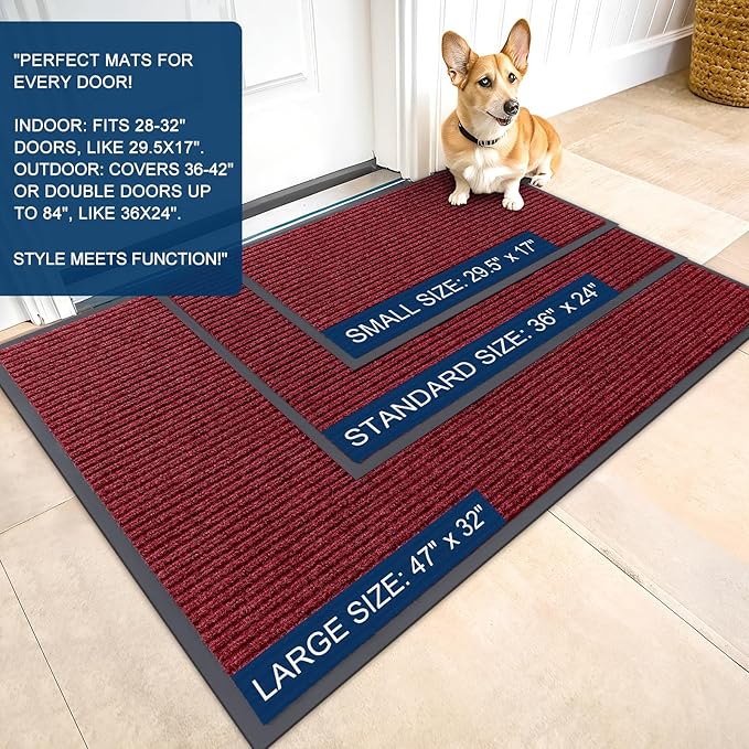 OLANLY Front Door Mat Indoor Outdoor Entrance, Waterproof Heavy Duty Doormat, Fade Resistant, Low Profile, Easy Clean Patio Porch Welcome Floor Mats for Entry, 59x24, Wine Red