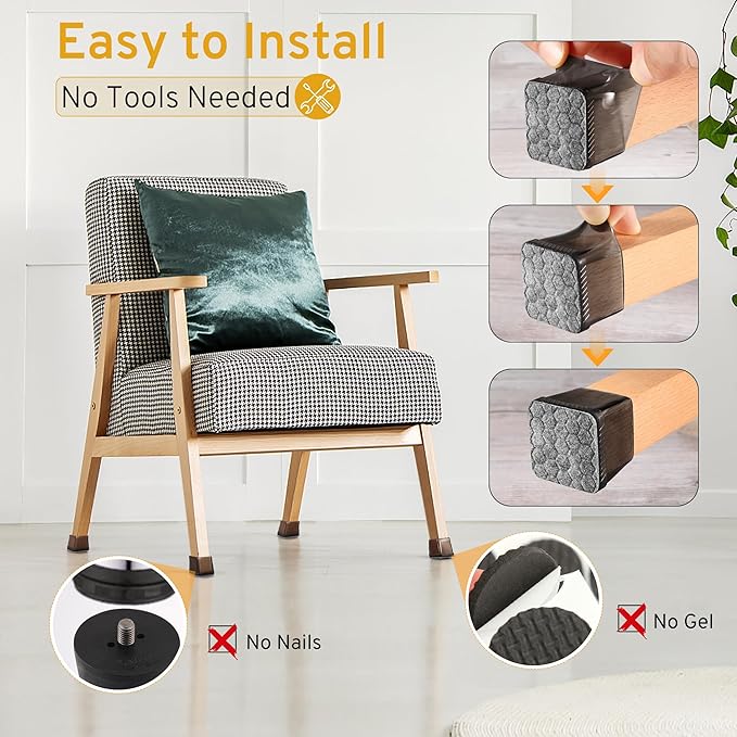 24PCS Square Chair Leg Floor Protectors, Furniture Sliders, Chair Leg Protectors for Hardwood Floors, Non-Slip Felt Furniture Pads, Silicone Cap Covers to Protect Floors, (Fit 1.5" - 2")
