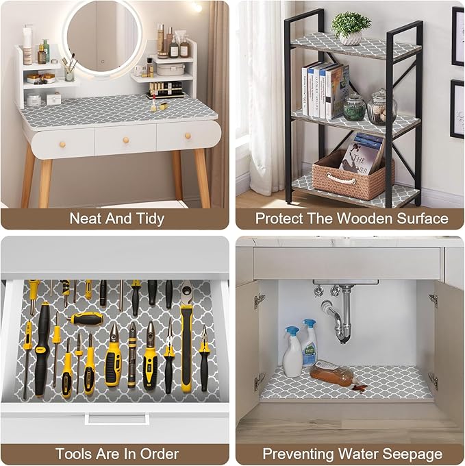 OcePor Non-Adhesive Drawer and Shelf Liner 12IN x 30FT，Non Slip Cabinet and Cupboard Liner, Kitchen Cabinet Liners for Shelves, Waterproof Drawer Shelf Liners for Cabinets/Bathroom Cupboard