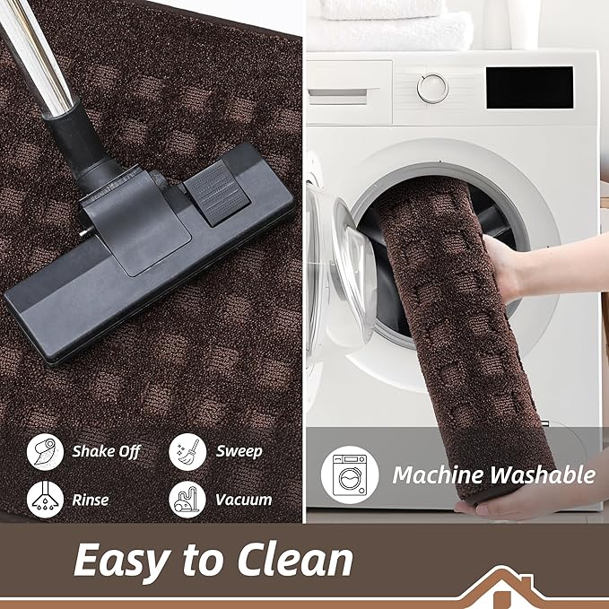 BEQHAUSE Waffle Door Mats Indoor 20"x32", Dog Mat for Muddy Paws Absorbent and Dirt Resist Floor Mats Non-Slip Washable Rugs for Entryway, Welcome Mat for Front Back Door, Muddy Wet Shoes, Dark Brown