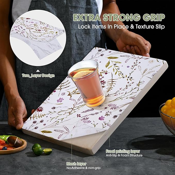 Drawer and Shelf Liner for Kitchen Cabinets, Non Adhesive, Non Slip Drawer Liner Shelf Paper for Kitchen, Waterproof Floral Shelf Liner (Colorful Floral, 18INx20FT)