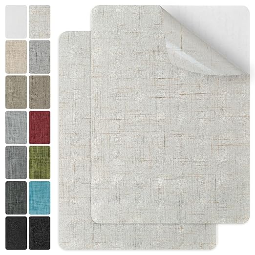 J.CARP 2Pcs Linen Repair Patches, Large Self-Adhesive Fabric Patch for Sofas, Couch, Furniture, Car Seats (8 * 11 inches-2PCS Floral Beige)