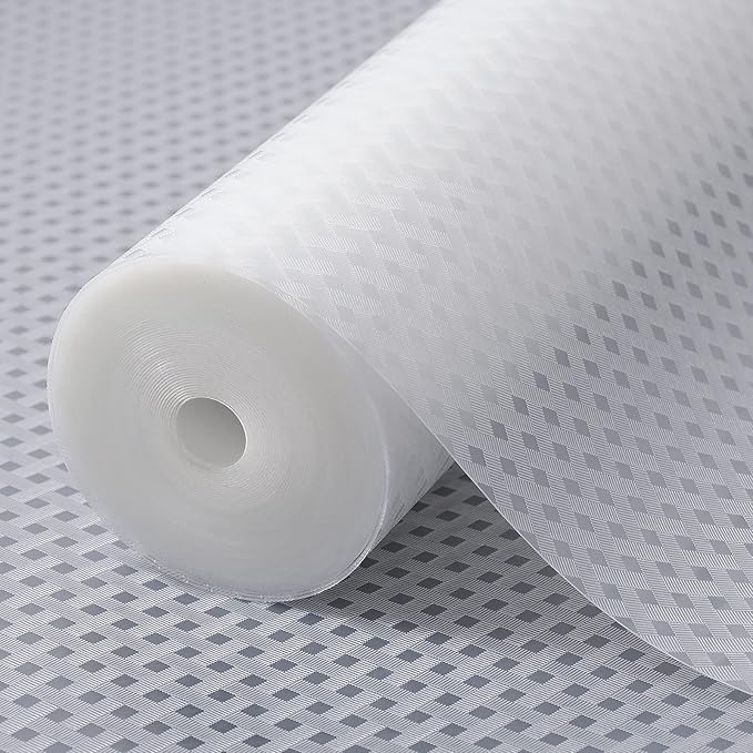 Shelf Liners for Kitchen Cabinets Refrigerator Liners Waterproof & Oil-Proof Kitchen Cupboard Liner Non-Slip Drawer Mats EVA Material Non Adhesive Fridge Liner for Shelves Diagonal Pattern Clear