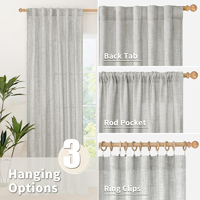YoungsTex Light Grey Linen Curtains 78 Inch Length for Living Room, Light Filtering Semi Sheer Window Drapes Rod Pocket Back Tab Curtain for Bedroom Office Dining, 2 Panels, 52 X 78 Inch