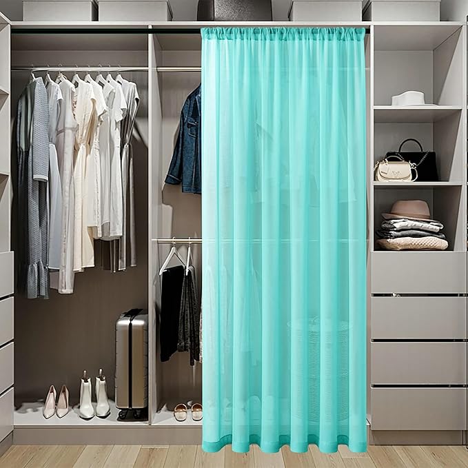 Tollpiz Sheer Door Curtains Closet Linen Textured Curtain Sheers Doorway Light Filtering Voile French Door Rod Pocket Curtains Patio Door, 54 x 63 inches Long, Aqua Blue, Set of 1 Panel