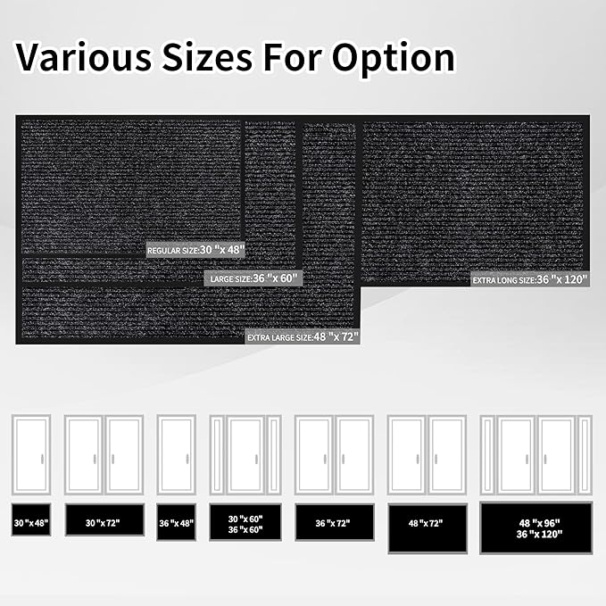 Front Door Mat Indoor Outdoor Entrance, 36" x 72" Dirt Resistant and Absorbent Door Mat, TPR Backing Non-Slip Doormats, Easy to Clean, Low Profile Welcome Floor Mat for Outside Entry