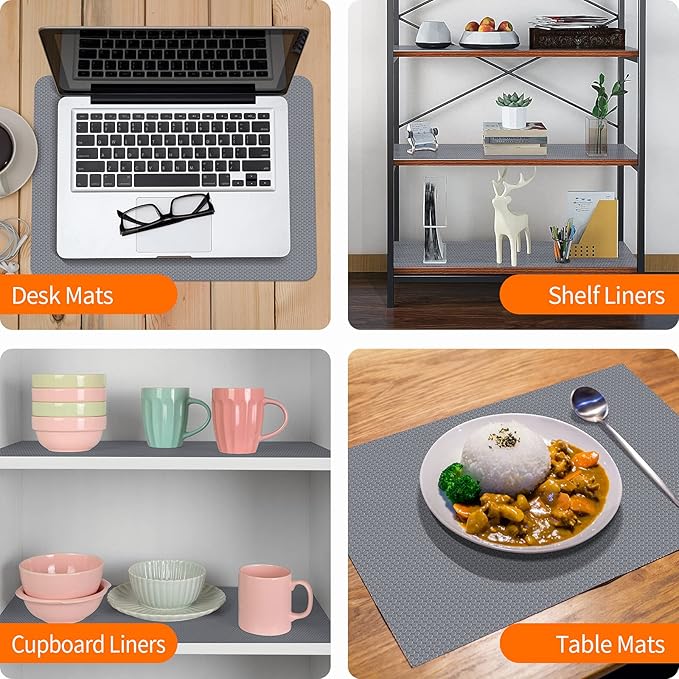Shelf Liners for Kitchen Cabinet Waterproof Drawer Liner Non Adhesive EVA Material Cupboard Mat Refrigerator Mats Fridge Liner for Desks Gray Liner 23.6 x 236.2 Inches
