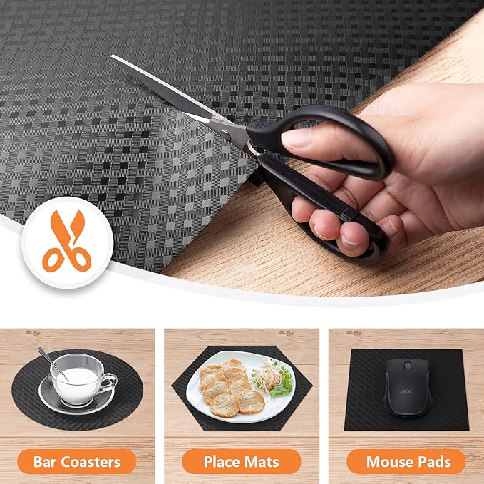 Shelf Liners for Kitchen Cabinets Refrigerator Liners Waterproof & Oil-Proof Kitchen Cupboard Liner Non-Slip Drawer Mats EVA Non Adhesive Fridge Liner for Shelves - Black 11.8 x 118 Inch