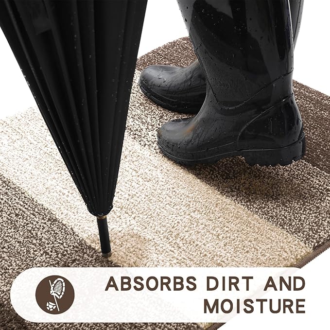Kitinjoy Indoor Outdoor Door Mat, 36x24 Non-Slip Absorbent Dirt Trapper, Low-Profile Washable Inside Entrance Front Floor Mat, Sturdy Soft Entry Doormats for Entryway, Light Brown