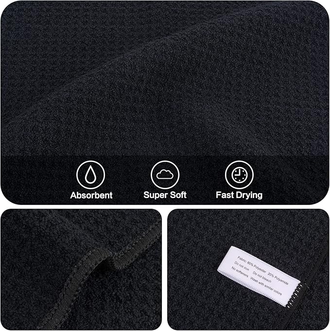 KinHwa Microfiber 6 Pack Dish Cloths Thick Waffle Weave Kitchen Dish Drying Towel Rags Super Absorbent Kitchen Tea Towels Sets 12inch x 12inch Black