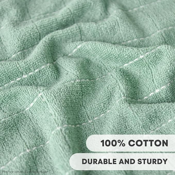 Artoid Mode Checkered Designed Cotton Beige Dark Green Terry Kitchen Dish Cloths, 12x12 Inch Soft Absorbent Quick Drying Kitchen Rags Set of 6