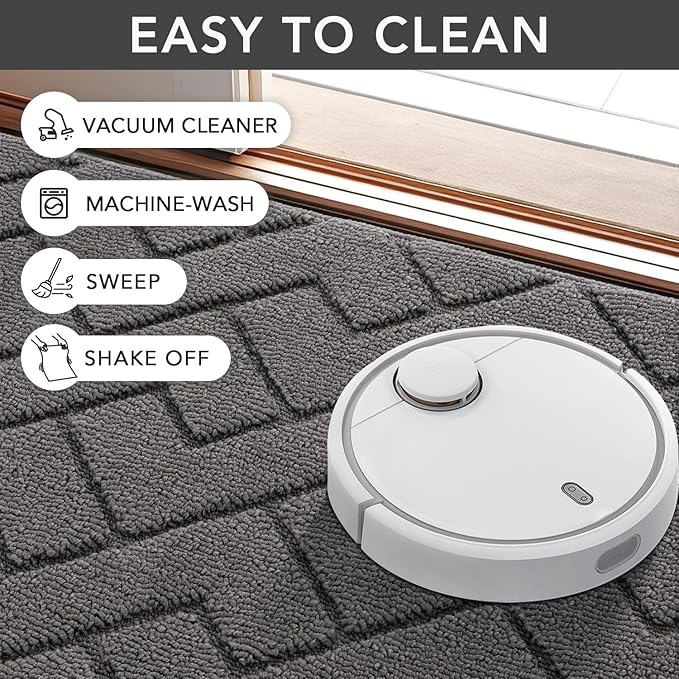 hicorfe Indoor Door Mat,Non Slip Door Mats,32"x48" Front Back Door Mat Rubber Backing,Absorbent Resist Dirt Entrance Inside Floor Mats for Entryway Washable Low-Profile(Grey)