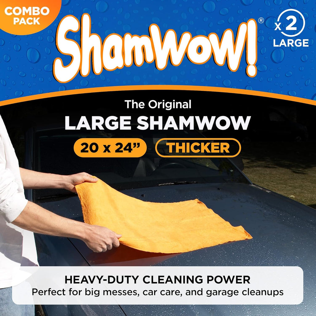 Original Super Absorbent Multi-Purpose Cleaning Shammy Chamois Towel Cloth - Holds 10X its Weight in Liquid - Machine Washable - Will Not Scratch (4 Pack: 2 Large Orange & 2 Small Blue).