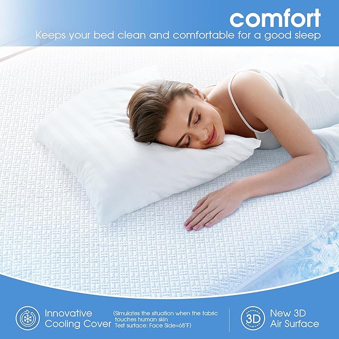 Cooling Waterproof Mattress Protector King Size, Mattress Cover 3D Air Fabric Mattress Pad Cover Smooth Soft Breathable Noiseless, 8''-21'' Deep Pocket
