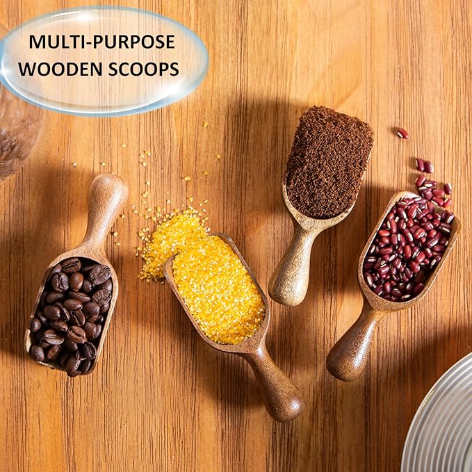 Wooden Scoop for Canisters 6PCS Acacia Wood Scoops for Jars Measuring Spoons for Ground Coffee Scoops Wooden Scoops Measuring Scoop for Seasoning Bath Salt Laundry Detergent Shovel-Multipurpose