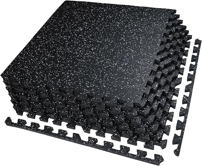 AIRHOP 0.56in Thick 24 Sq Ft Exercise Equipment Mats, 6 Tiles Upgraded Rubber Top with High Density EVA Foam, Large Interlocking Puzzle Gym Flooring for Home Gym, Heavy Weight Workout, 24 x 24in