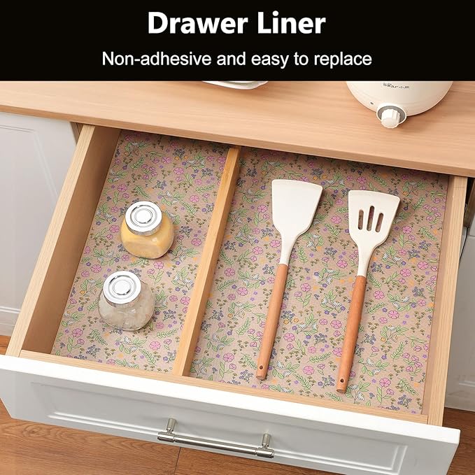 INNOLITES Non-Slip Shelf Liner – Cabinet & Drawer Liner Non-Adhesive – Waterproof Oil-Proof – Durable EVA with Floral for Kitchen Cabinets Refrigerator – BPA-Free, Easy to Cut 23.6" x 360"
