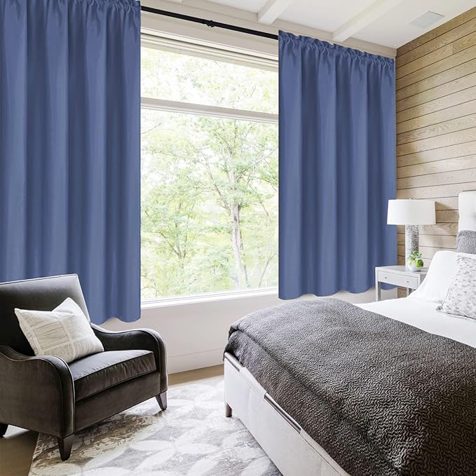 DWCN Blackout Curtains – Thermal Insulated, Energy Saving & Noise Reducing Bedroom and Living Room Curtains, Dusty Blue, W 38x L 54 Inch, Set of 2 Rod Pocket Curtain Panels