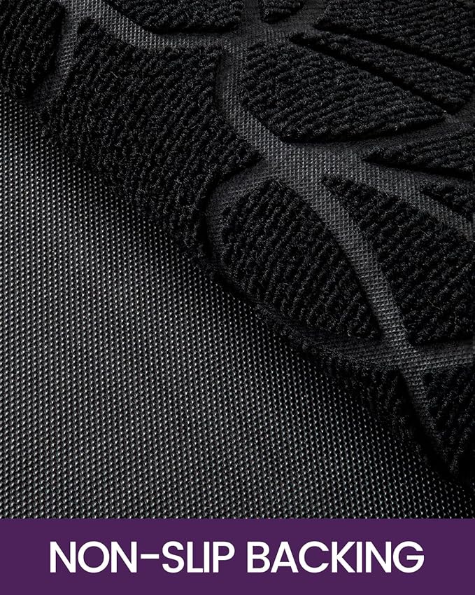 DEXI Front Door Mat Outside Entrance, Heavy Duty Non Slip Low Profile Doormat for Entryway, Trap Dirt and Moisture Welcome Mats, Easy Clean, Patio, Garage, 3x2, Black