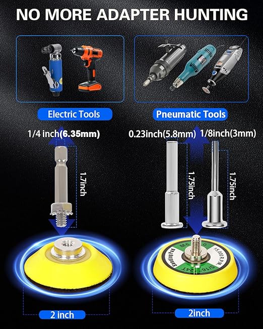 2 Inch Sanding Discs Drill Polishing Kit, 193PCS Car Headlight Restoration Kit, Hook & Loop Wet Dry Buffing Pads for Rotary Tools, Dremel Sanding Bits Attachment for Aluminum Resin Metal Glass