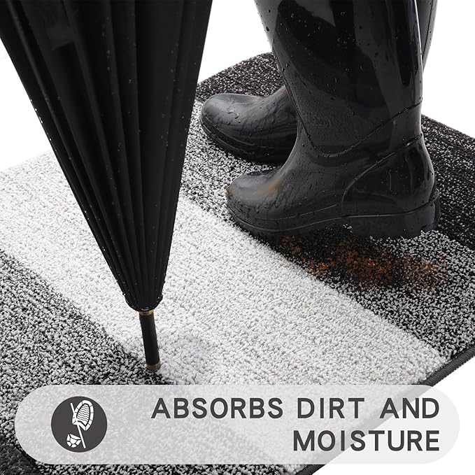 Kitinjoy Indoor Outdoor Door Mat, 48x30 Non-Slip Absorbent Dirt Trapper, Low-Profile Washable Inside Entrance Front Floor Mat, Sturdy Soft Entry Doormats for Entryway, Grey