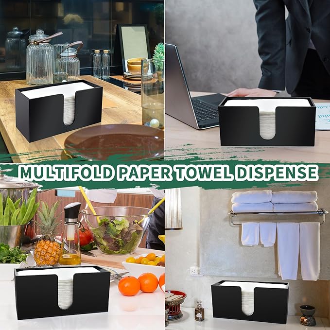 1Pack Paper Towel Holder Countertop, Black Acrylic Napkin Dispenser, Multifold Paper Towel Dispenser for Z-fold C-fold MultiFold Trifold-Bathroom Toilet Kitchen Restaurant