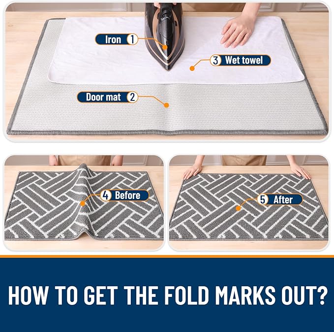 OLANLY Indoor Door Mat, 48x32 Inch, Dirt Resistant and Absorbent, Non-Slip Rubber Backing Floor Mats, Easy Clean Low-Profile Doormat for Entryway, Front Door, and Inside Entrance, Grey