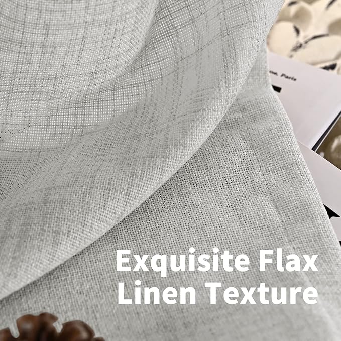YoungsTex Light Grey Cafe Curtains 36 Inch Length for Short Window, Linen Small Drapes with Rod Pocket Back Tab Light Filtering for Bathroom Kitchen Windows, 2 Panels, 42 X 36 Inch