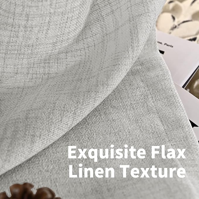 YoungsTex Light Grey Linen Curtains 40 Inches Long for Kitchen Cafe Window, Short Length Semi Sheer Drapes Back Tab Rod Pocket Light Filtering for Bathroom Bedroom, 2 Panels, 42 X 40 Inch