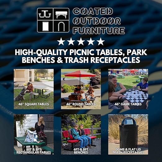 COATEDOUTDOORFURNITURE RDT-DBL Heavy Duty 32 Gallon Round Trash Receptacle, Liner Included, Dark Blue with Black Dome, Made in America