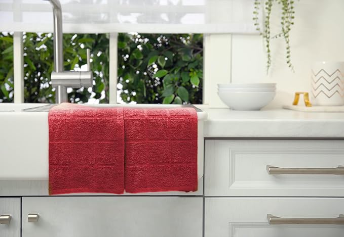 100% Cotton Dish Cloths for Dish Washing, Terry Dish Cloth, Cotton Dish Rags, 6 Pack, Super Soft and Absorbent, 12"x12" inches, Reusable Cleaning Cloth, RED Dish Cloth