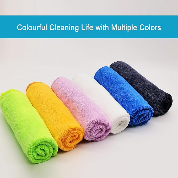 Microfiber Cloth 6Pack Cleaning Rags Absorbant Lint Free Cloth for House, Kitchen, Car, Glass, Stainless Steel, Window, Boat Cleaner-12''x 12''-Orange
