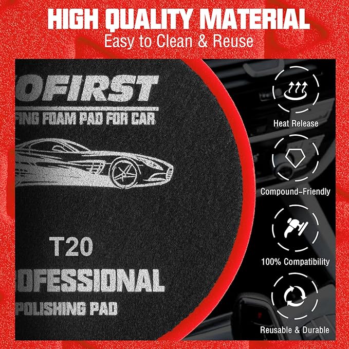 6 Inch Polishing Pad - 3Pcs Red Polishing Pad - 6.5 Inch Face for 6 Inch 150mm Backing Plate - Ultimate Compounding & Waxing Sponge Pads for Car Buffer Boat Polisher Compounding, Polishing & Waxing