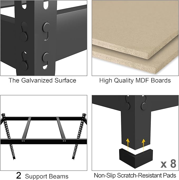 PrimeZone 48" x 24" x 72" Heavy Duty 5 Tier Adjustable Garage Storage Shelving, Metal Utility Rack Shelf Unit for Warehouse Pantry Closet Kitchen, Black, 6 Pack