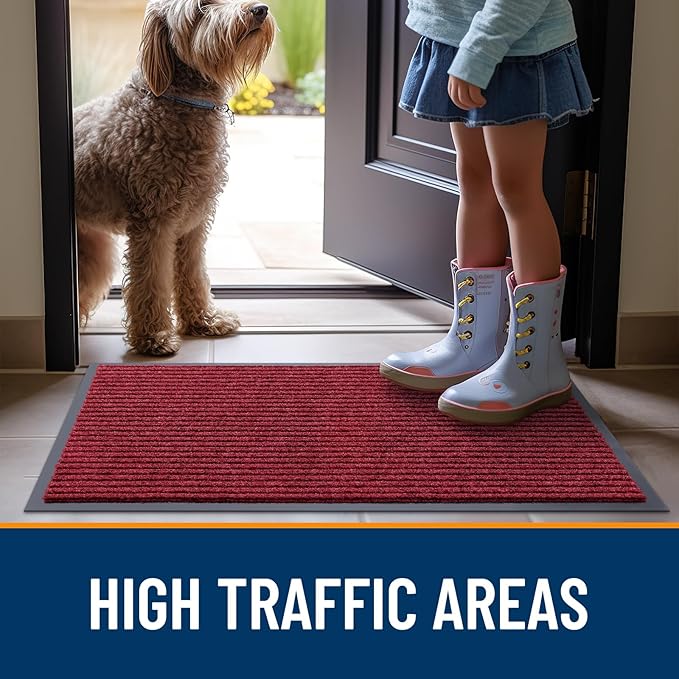 OLANLY Front Door Mat Indoor Outdoor Entrance, Waterproof Heavy Duty Doormat, Fade Resistant, Low Profile, Easy Clean Patio Porch Welcome Floor Mats for Entry, 40x32, Wine Red