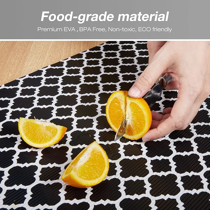 Glotoch Shelf Liners for Kitchen Cabinets 12” x 20 ft, Non Slip Drawer Liner, Waterproof Cabinet Liner for Wire/Pantry/Closet/Dresser-Non Adhesive, Heavy Duty, Quatrefoil, Black&White