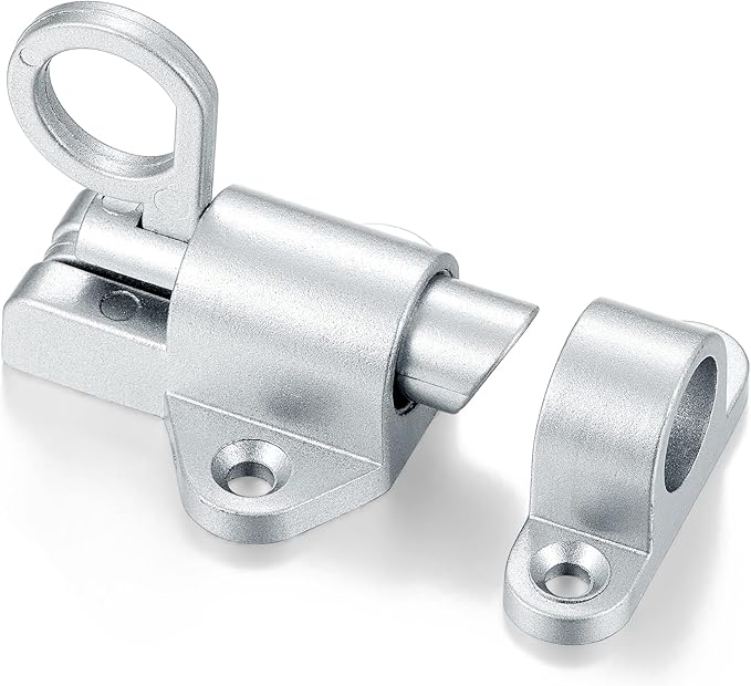 4 Packs Self-Closing Latches，Silver Gray Spring Door Lock，Resilient Bolt Latch Aluminum Alloy Safety Automatic Spring Barrel Slide Door Lock with Screws,Used for Gate,Window and Cabinet etc