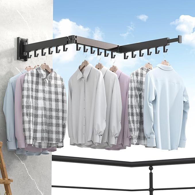 Clothes Drying Rack,Laundry Drying Rack Wall Mount, Space Saver Clothes Rack,Retractable,Collapsible(Tri-Fold), for Balcony,Laundry,Bathroom, Dark Grey Color,3z-g02