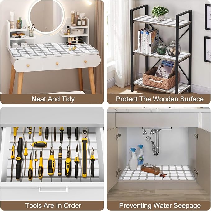 OcePor Non-Adhesive Drawer and Shelf Liner 17.5IN x 30FT，Non Slip Cabinet and Cupboard Liner, Kitchen Cabinet Liners for Shelves, Waterproof Drawer Shelf Liners for Cabinets/Bathroom Cupboard, Stripe