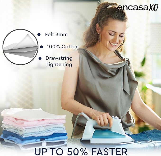 Encasa XO Ironing Board Cover and Pad 42"x14" - Thick 3mm Felt Padding, Drawstring Tightening & Lock, Easy Fit, Scorch & Stain Resistant, Fits Medium Ironing Board - Daisy Grey
