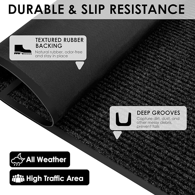 2′ x 21′ Front Door Mat Indoor Outdoor Entrance, Commercial Floor Mat Heavy Duty Dirt Trapper Entryway Doormat, Custom Size Non Slip Rubber Backing Welcome mat, Door Mat for High Traffic Area