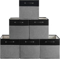 13 x 13 Inch Fine Linen Storage Bins with Handles，Fabric Cube Boxs，Collapsible Basket Organizers for Shelves for Home, Closet Drawers (Black/Gray-6 Pack)