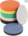 Buffing Polishing Pads, 7Pcs 5.5 Inch 140mm Face for 5Inch 125mm Backing Plate, Car Compound Buffing Sponge Pads and Woolen Pads Cutting Polishing Pad Kit for Car Polishing and Waxing